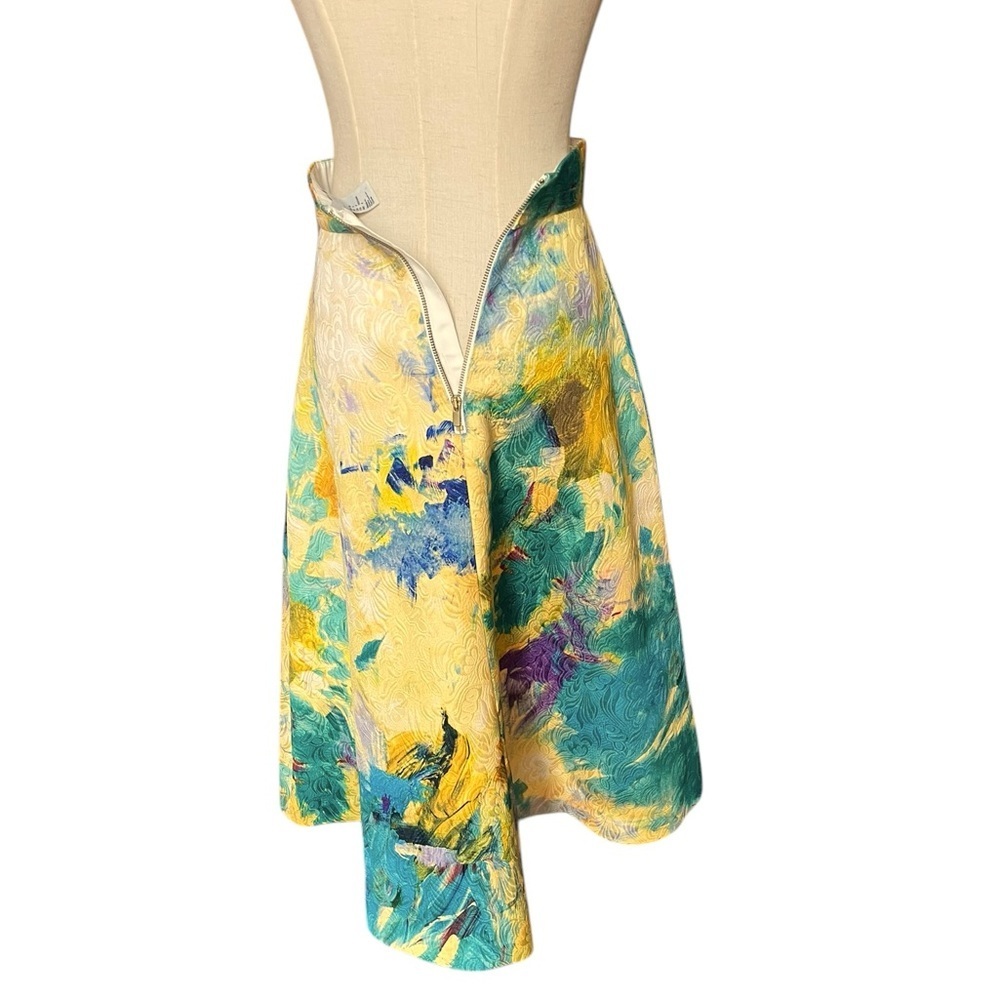 H&M Vibrant Yellow Painted Textured High Waisted A Line Midi Skirt Sz 4​​ - Picture 4 of 13